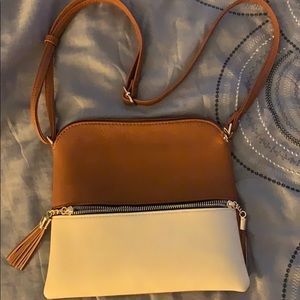 brown and tan crossbody bag